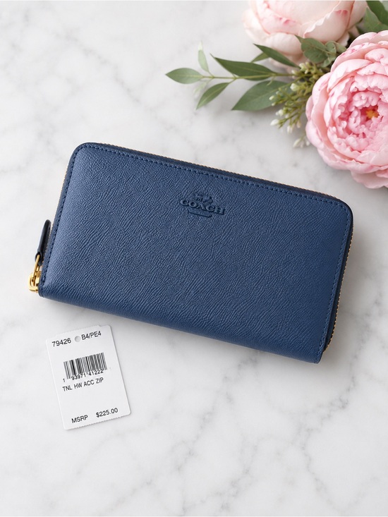 Coach Handbags - Coach Accordion Zip Wallet Blue Crossgrain Leather Gold NWT $225